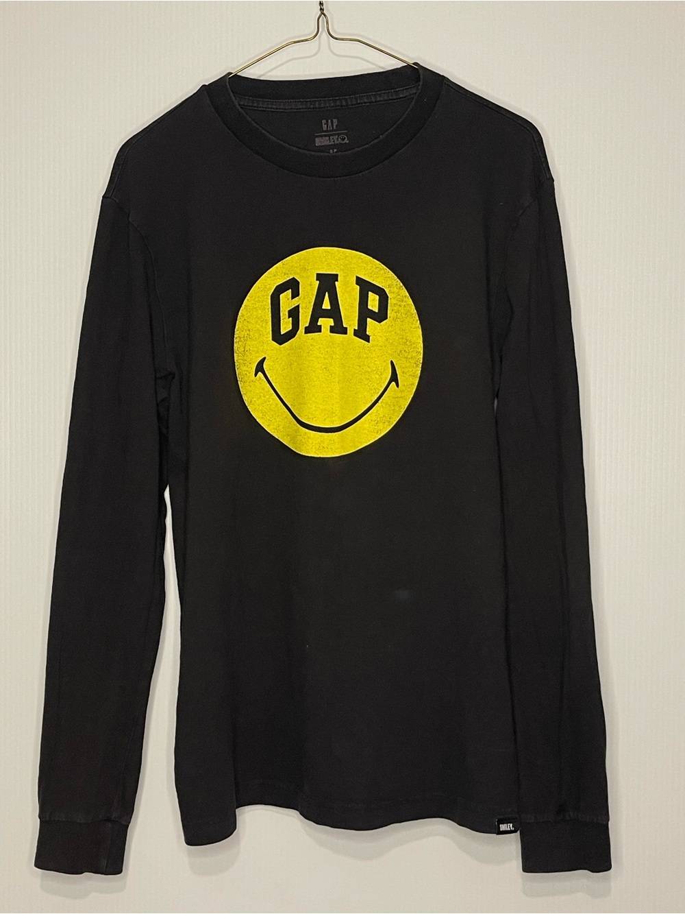 GAP Black Long-Sleeve Tee with Yellow Smiley Logo